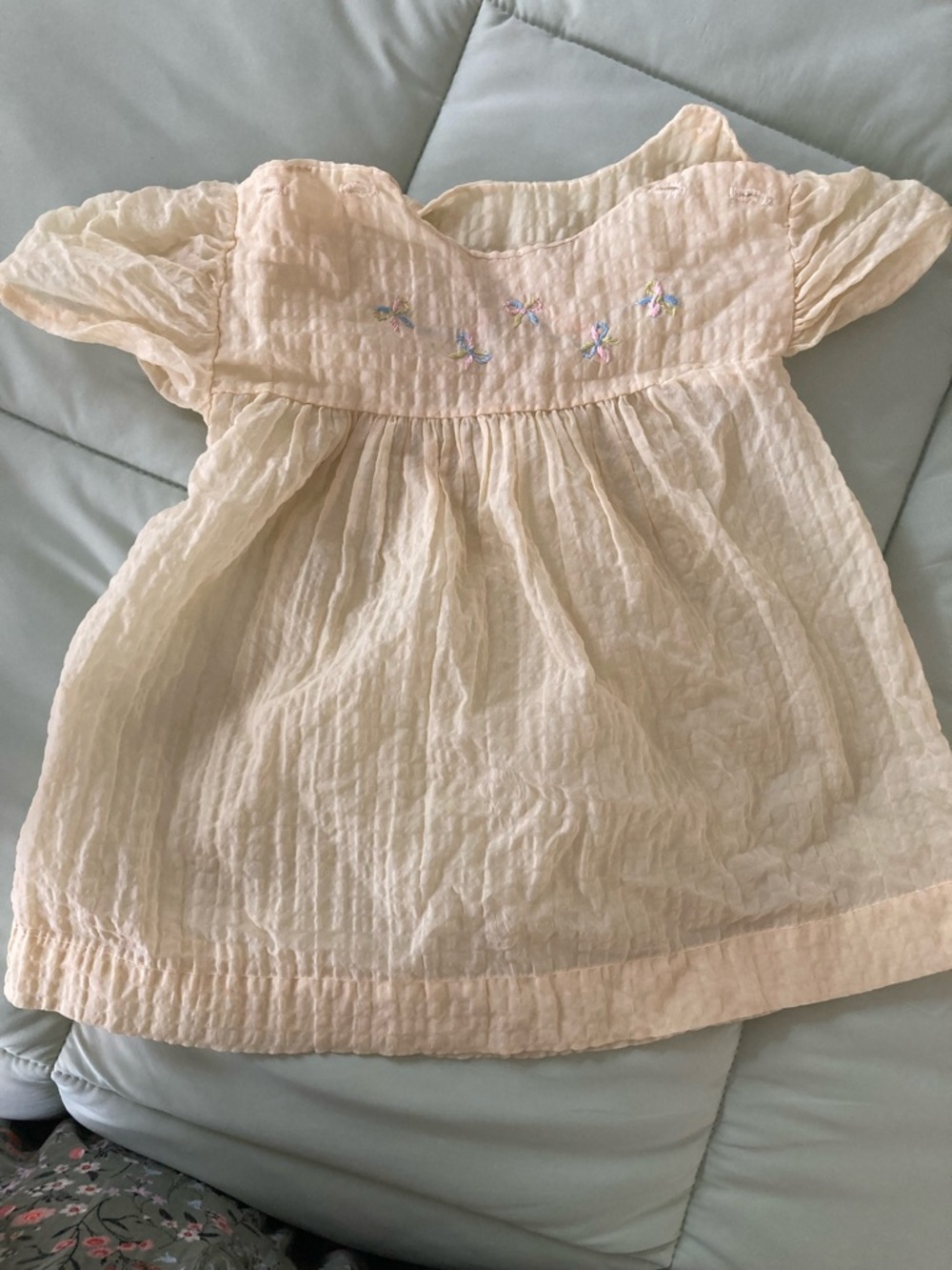 Darling Sheer Yellow Baby Dress Embroidered with Bows